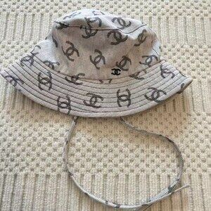 Chanel All Over CC Logo Denim Bucket Hat in Grey